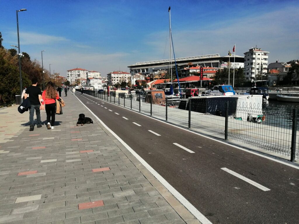 トルコイスタンブールのボスポラス海峡沿い遊歩道